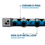 Dog Bone Seatbelt Buckle Collar - Plaid X Gradient Black/White/Blue