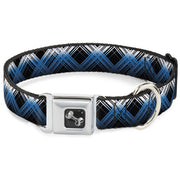 Dog Bone Seatbelt Buckle Collar - Plaid X Gradient Black/White/Blue