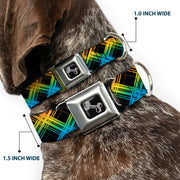 Dog Bone Seatbelt Buckle Collar - Plaid X Gradient Black/Orange/Green/Blue