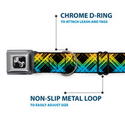 Dog Bone Seatbelt Buckle Collar - Plaid X Gradient Black/Orange/Green/Blue