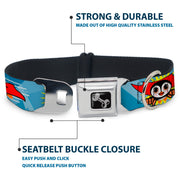 Dog Bone Seatbelt Buckle Collar - Penguin Superhero Blue Bubbles