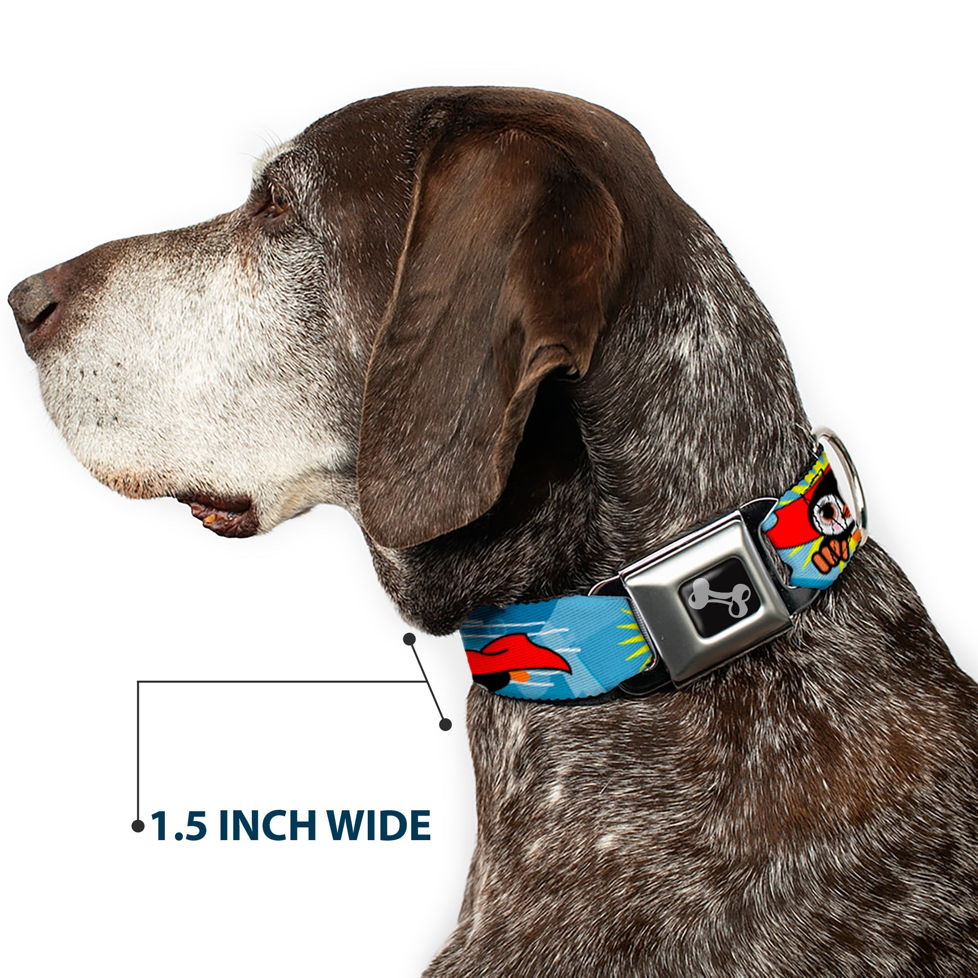 Dog Bone Seatbelt Buckle Collar - Penguin Superhero Blue Bubbles