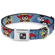 Dog Bone Seatbelt Buckle Collar - Penguin Superhero Blue Bubbles