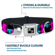 Dog Bone Seatbelt Buckle Collar - Pixilated Checker Black/Fuchsia/Turquoise