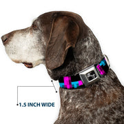 Dog Bone Seatbelt Buckle Collar - Pixilated Checker Black/Fuchsia/Turquoise