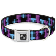 Dog Bone Seatbelt Buckle Collar - Pixilated Checker Black/Fuchsia/Turquoise