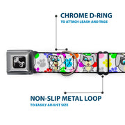 Dog Bone Seatbelt Buckle Collar - Puppies w/Paw Prints White/Multi Color