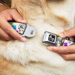 Dog Bone Seatbelt Buckle Collar - Puppies w/Paw Prints White/Multi Color