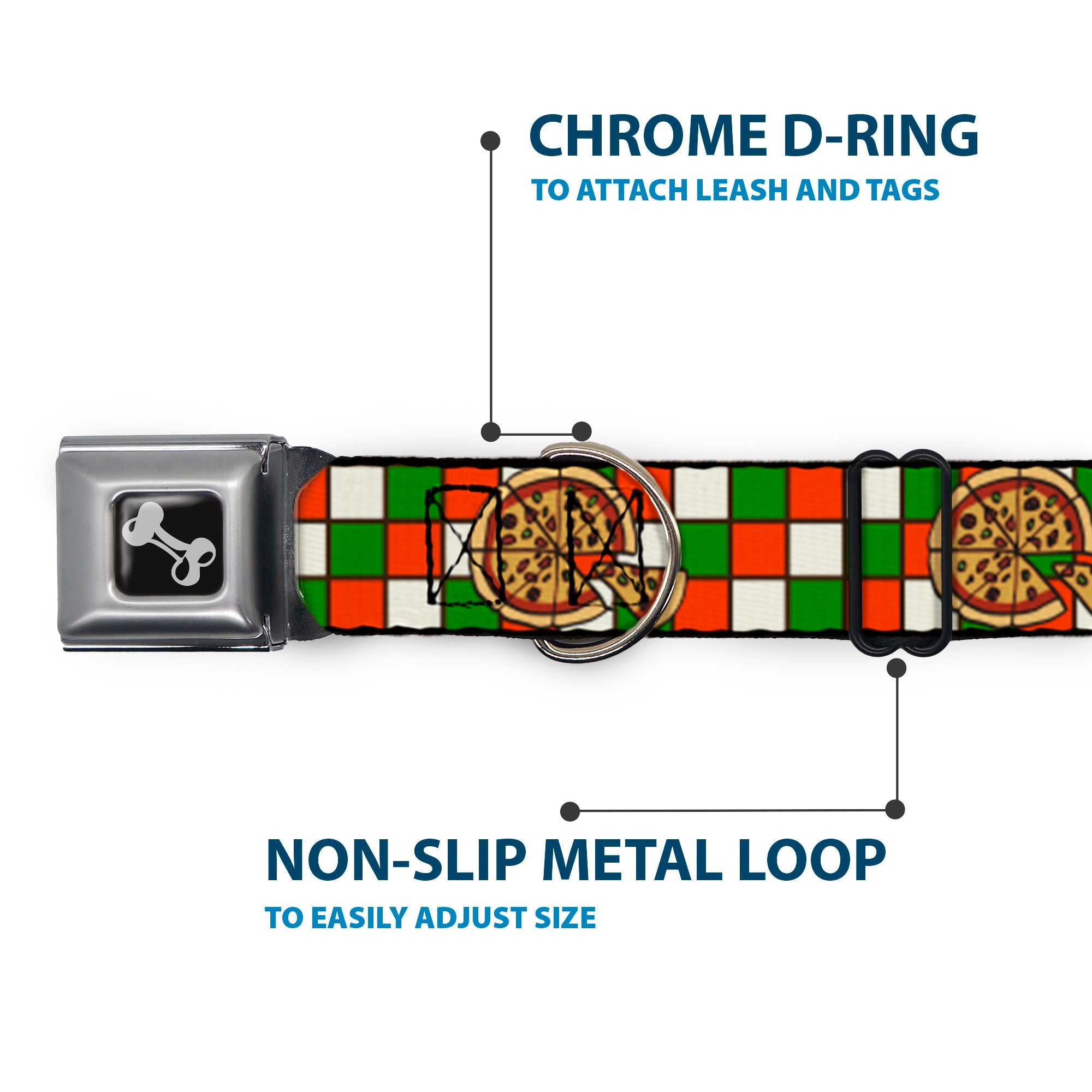 Dog Bone Seatbelt Buckle Collar - Pizza Pies