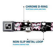 Dog Bone Seatbelt Buckle Collar - Punk Princess Heart & Cross Bones w/Splatter Black/White