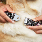 Dog Bone Seatbelt Buckle Collar - Punk Princess Heart & Cross Bones w/Splatter Black/White