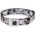 Load image into Gallery viewer, Dog Bone Black/Silver Seatbelt Buckle Collar - Punk Heart & Cross Bones w/Skulls & Splatter Black/White
