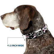 Dog Bone Black/Silver Seatbelt Buckle Collar - Punk Heart & Cross Bones w/Splatter Black/White