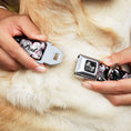 Load image into Gallery viewer, Dog Bone Black/Silver Seatbelt Buckle Collar - Punk Heart & Cross Bones w/Splatter Black/White
