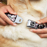 Dog Bone Black/Silver Seatbelt Buckle Collar - Punk Heart & Cross Bones w/Splatter Black/White