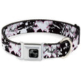 Load image into Gallery viewer, Dog Bone Black/Silver Seatbelt Buckle Collar - Punk Heart & Cross Bones w/Splatter Black/White

