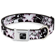 Dog Bone Black/Silver Seatbelt Buckle Collar - Punk Heart & Cross Bones w/Splatter Black/White