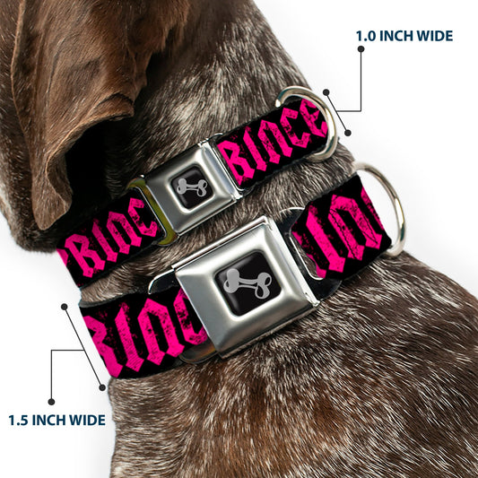 Dog Bone Seatbelt Buckle Collar - Punk Princess Black/Fuchsia