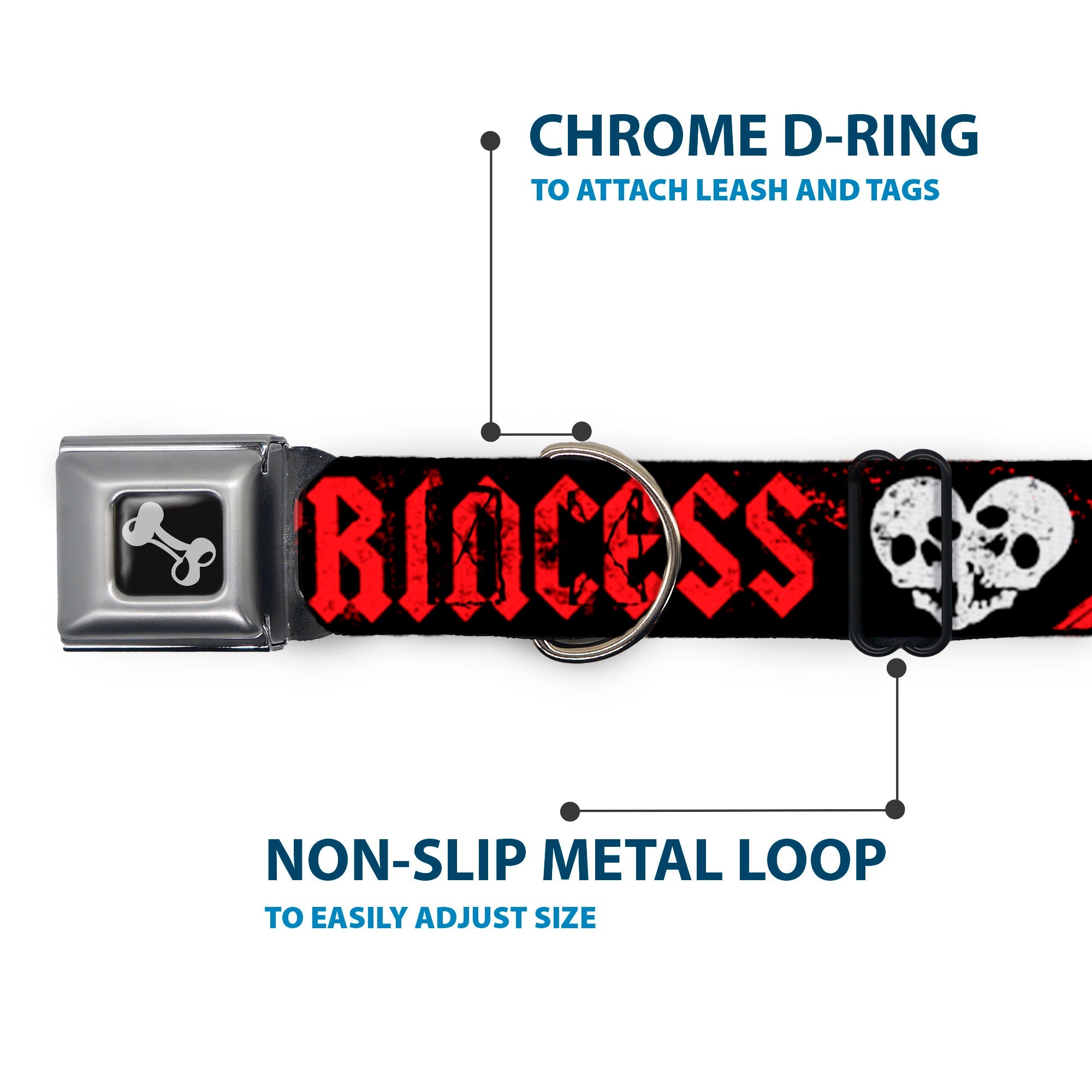 Dog Bone Seatbelt Buckle Collar - Punk Princess Black/Red/White