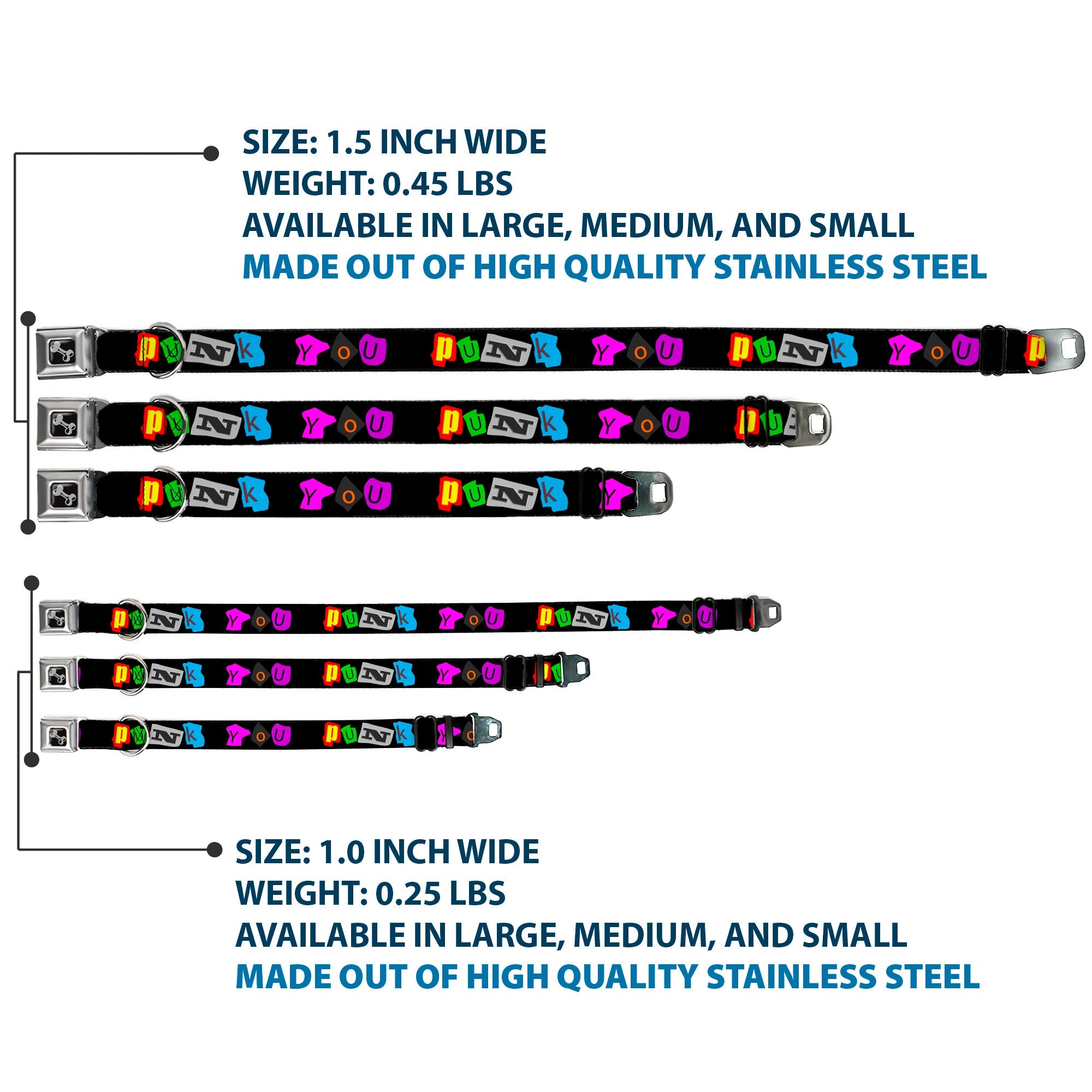 Dog Bone Seatbelt Buckle Collar - Punk You Black/Full Color