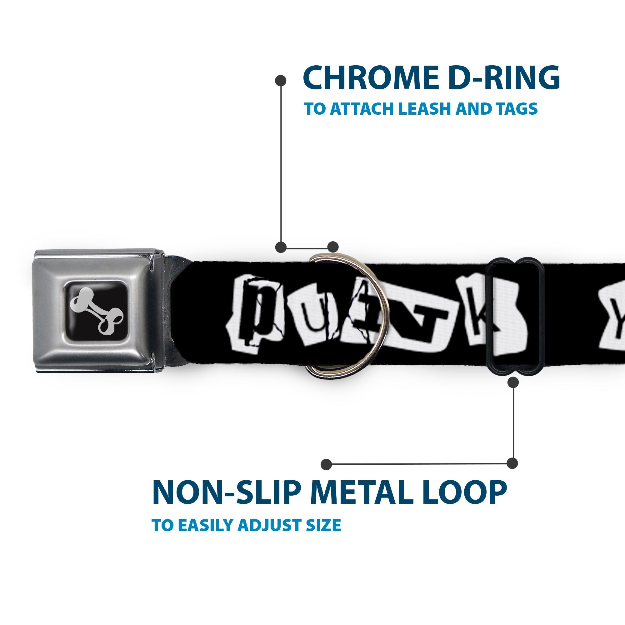 Dog Bone Seatbelt Buckle Collar - Punk You Black/White