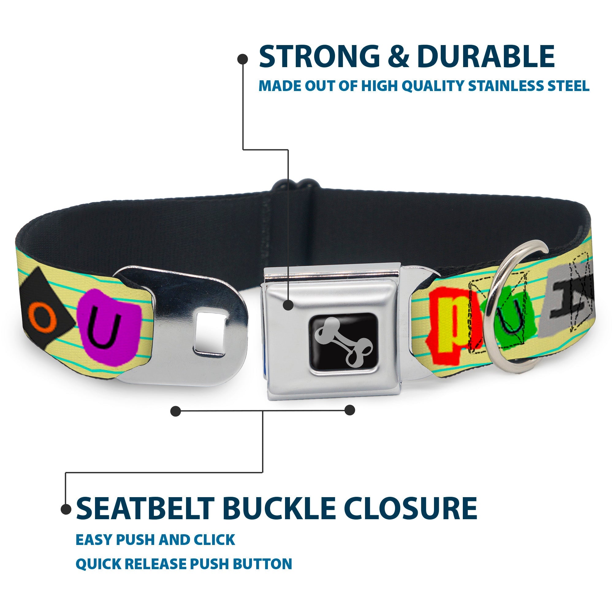 Dog Bone Seatbelt Buckle Collar - Punk You Legal Pad/Full Color