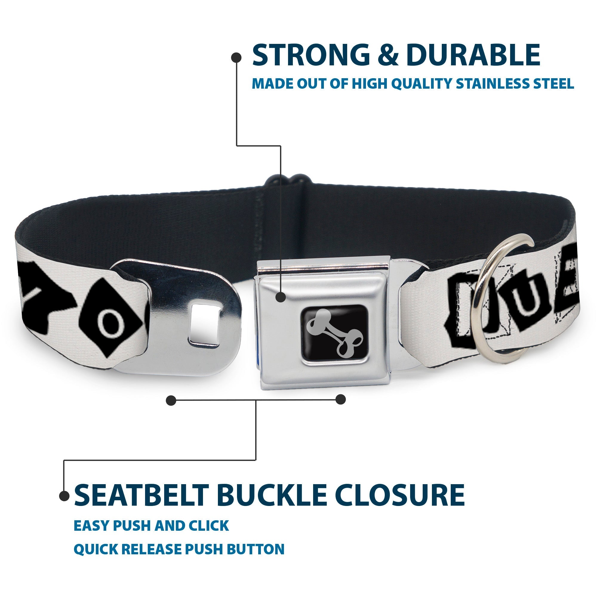 Dog Bone Seatbelt Buckle Collar - Punk You White/Black
