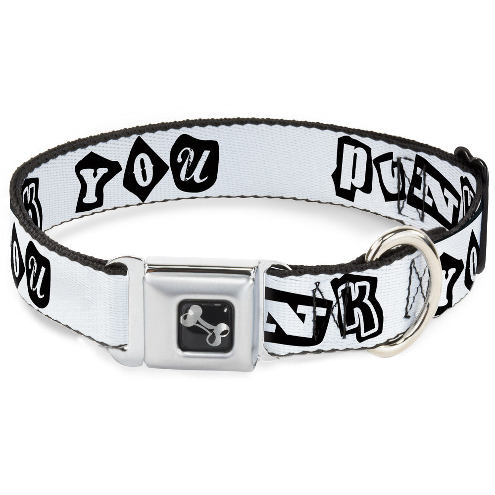 Dog Bone Seatbelt Buckle Collar - Punk You White/Black