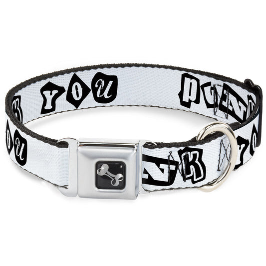 Dog Bone Seatbelt Buckle Collar - Punk You White/Black