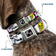 Dog Bone Seatbelt Buckle Collar - Pure Punk w/Safety Pins Black/Fuchsia/White