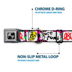 Dog Bone Seatbelt Buckle Collar - Pure Punk w/Safety Pins Black/Fuchsia/White