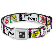 Dog Bone Seatbelt Buckle Collar - Pure Punk w/Safety Pins Black/Fuchsia/White