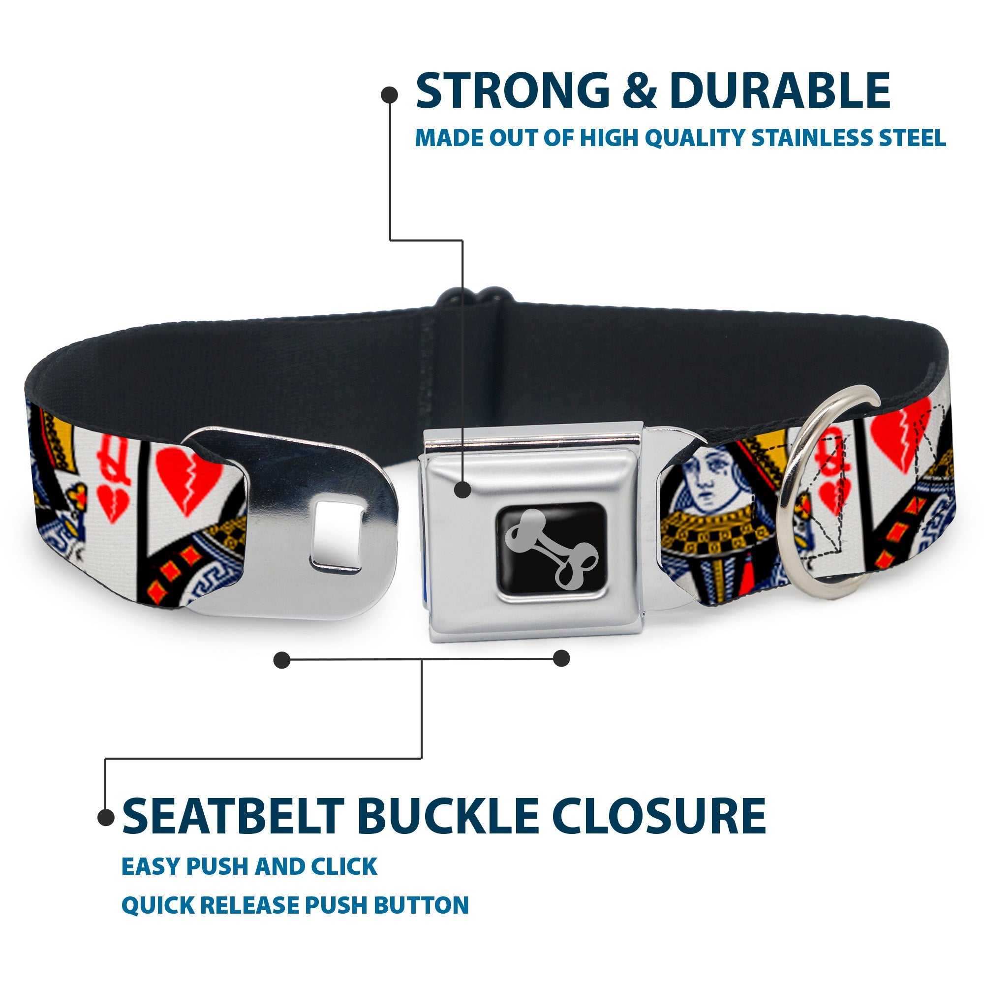 Dog Bone Seatbelt Buckle Collar - Queen of Broken Hearts