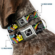 Dog Bone Seatbelt Buckle Collar - Rainbow Cloud Stars Black