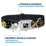 Dog Bone Seatbelt Buckle Collar - Rainbow Cloud Stars Black