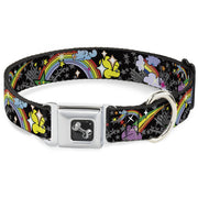 Dog Bone Seatbelt Buckle Collar - Rainbow Cloud Stars Black