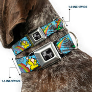 Dog Bone Seatbelt Buckle Collar - Rainbow Cloud Stars Baby Blue