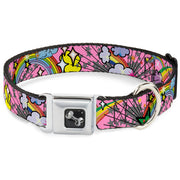 Dog Bone Seatbelt Buckle Collar - Rainbow Cloud Stars Pink