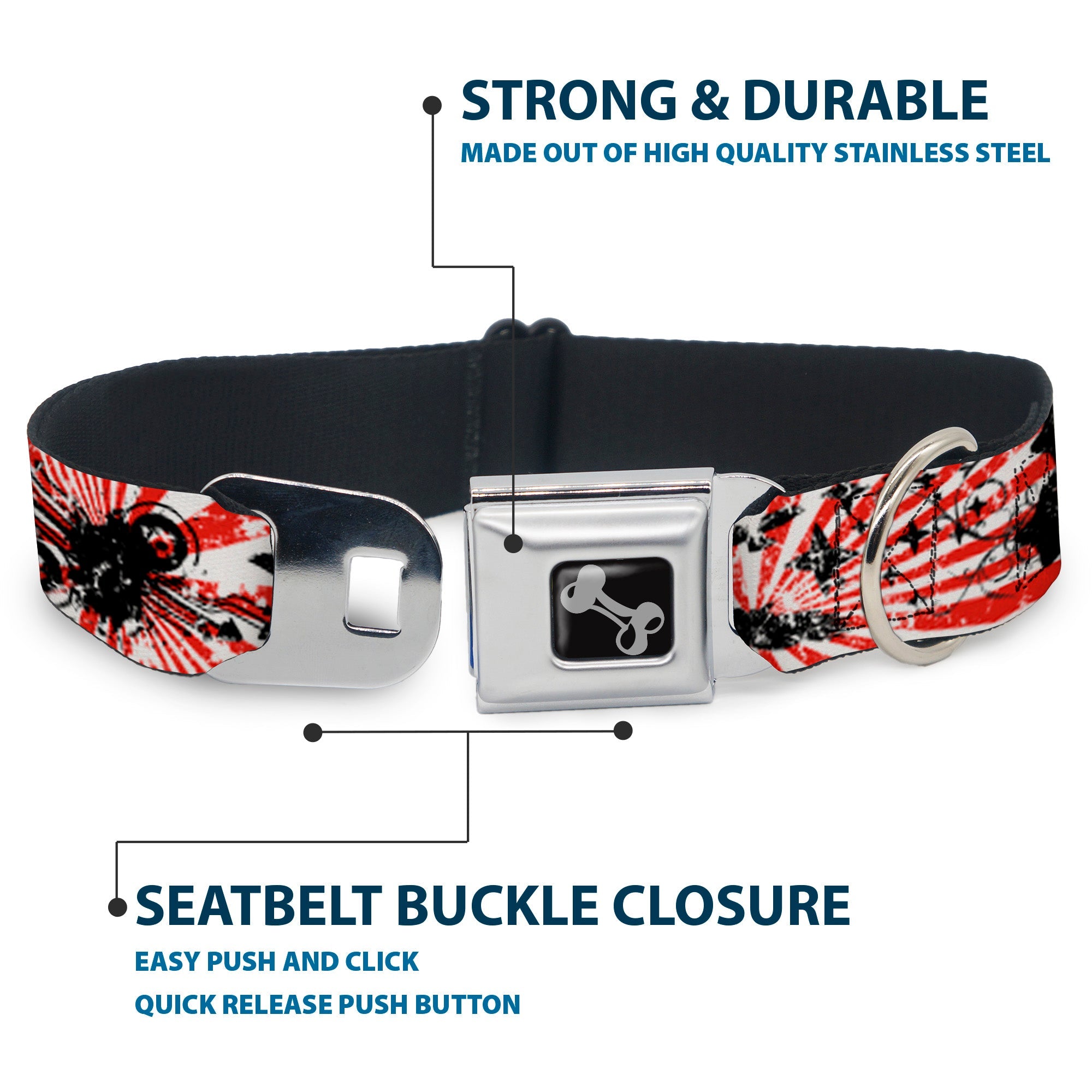 Dog Bone Seatbelt Buckle Collar - Rising Sun White/Red