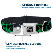 Dog Bone Seatbelt Buckle Collar - Retro Monster Aqua/Black