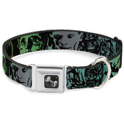 Dog Bone Seatbelt Buckle Collar - Retro Monster Aqua/Black