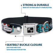 Dog Bone Seatbelt Buckle Collar - Robots CLOSE-UP Black