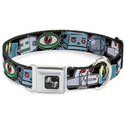 Dog Bone Seatbelt Buckle Collar - Robots CLOSE-UP Black
