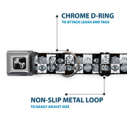 Dog Bone Seatbelt Buckle Collar - Robot Heads Checkers Black/White