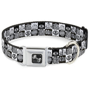 Dog Bone Seatbelt Buckle Collar - Robot Heads Checkers Black/White