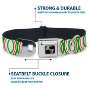 Dog Bone Seatbelt Buckle Collar - Rings White/Green/Red