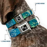 Dog Bone Seatbelt Buckle Collar - Retro Monster Aqua
