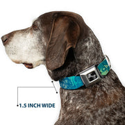 Dog Bone Seatbelt Buckle Collar - Retro Monster Aqua