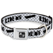 Dog Bone Seatbelt Buckle Collar - RIDE ME Skateboard w/Mini Checker White/Gray/Black