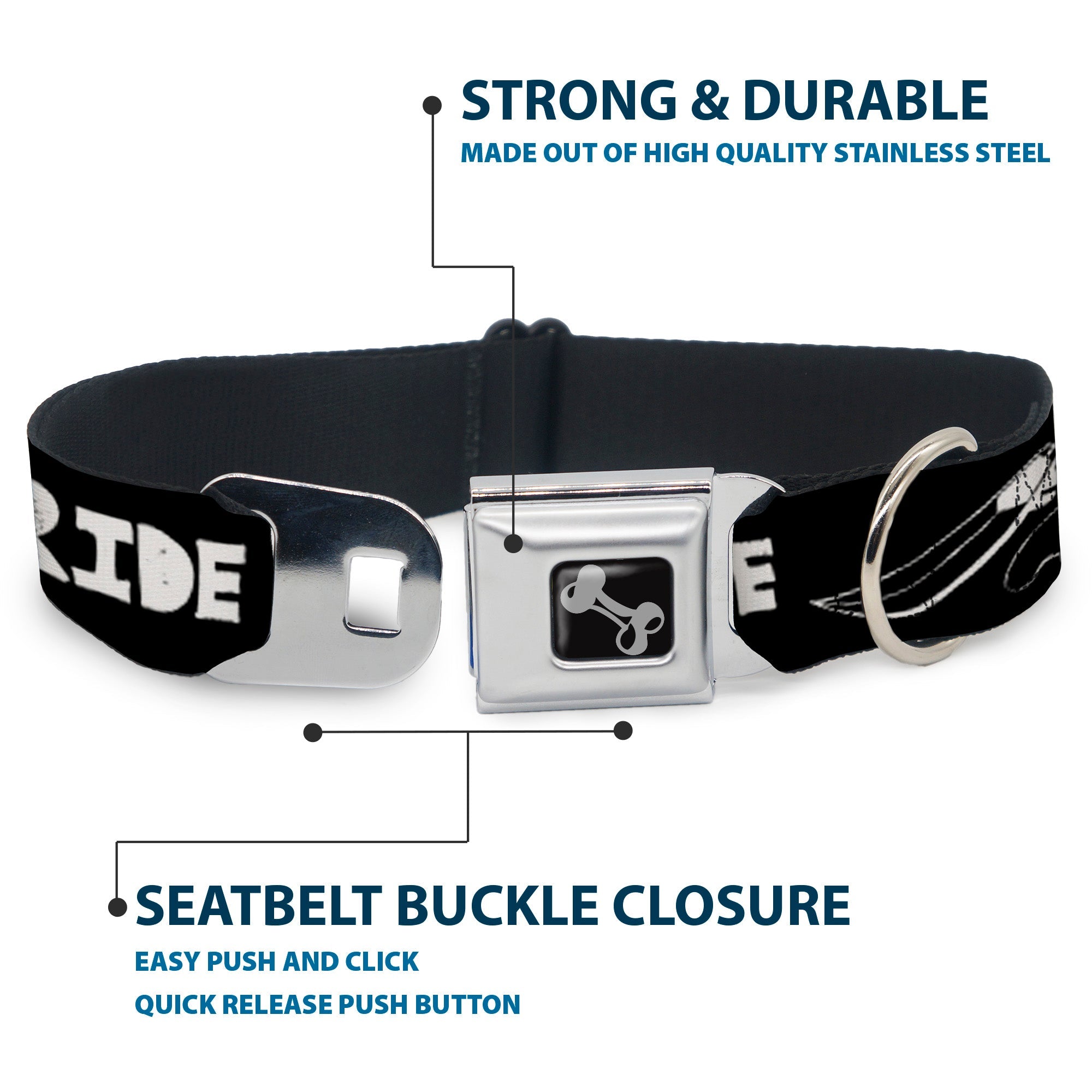 Dog Bone Seatbelt Buckle Collar - RIDE ME Surfboard Black/White